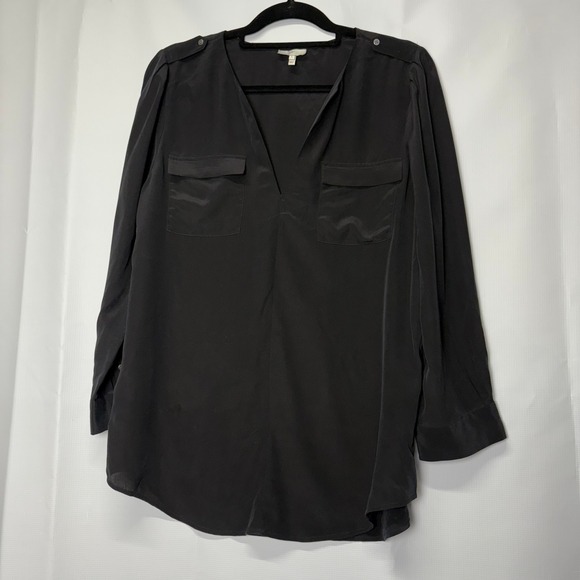 Joie Women's Black 100% Silk Long Sleeve V-Neck Blouse Top Large - Picture 1 of 7